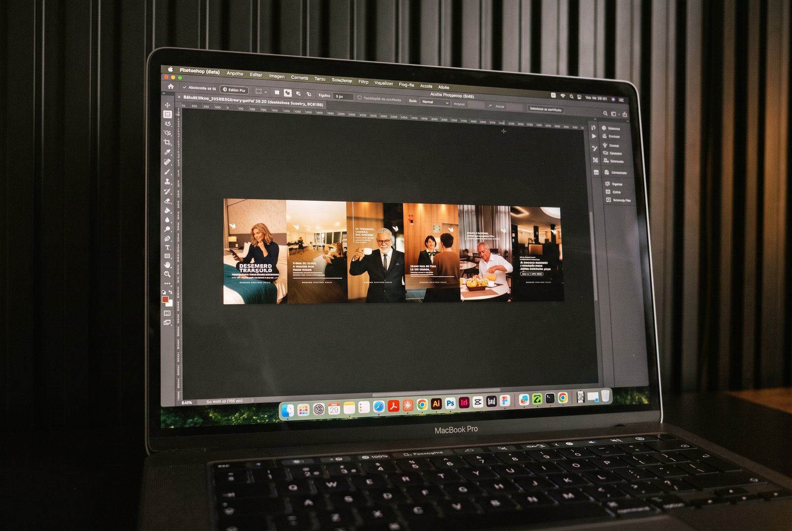 Sequência de posts para redes sociais aberta no Photoshop